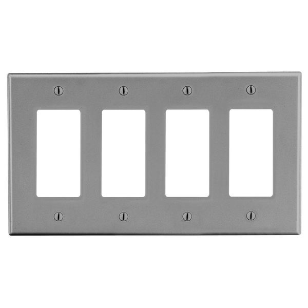 Hubbell Wiring Device-Kellems Wallplate, Mid-Size 4-Gang, 4) Decorator, Gray PJ264GY